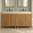 Meuble-lavabo simple LULA de 122 cm (48 po) d'aspect bois avec dessus en pierre frittée couleur crème veinée or