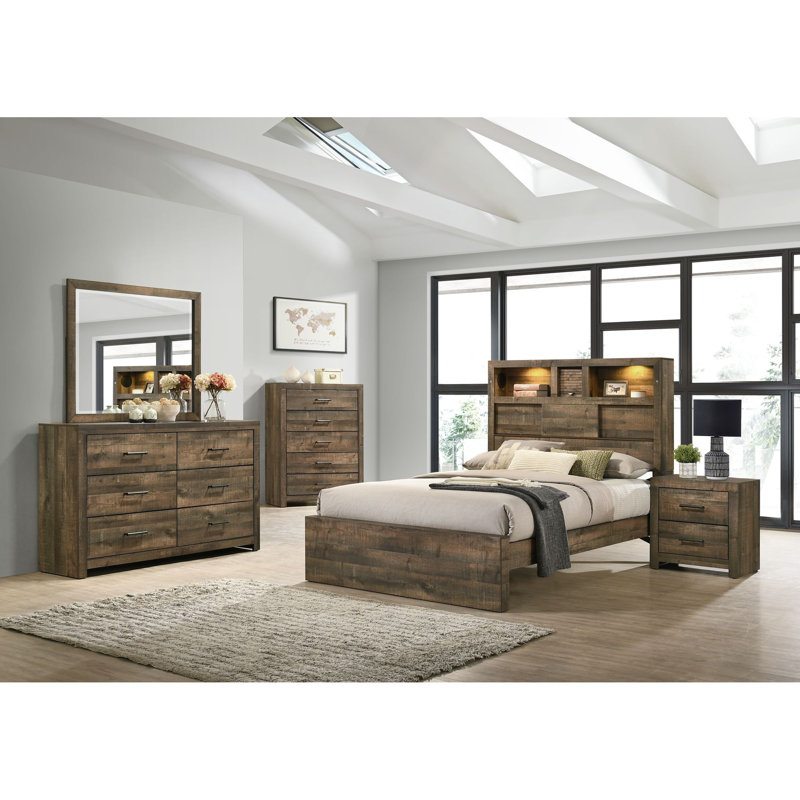 Ensemble de chambre avec grand lit à panneaux et bibliothèque 6 pièces Montijo, Grand