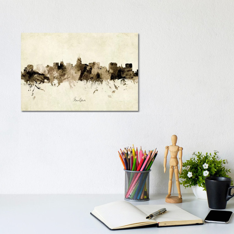 Madison Wisconsin Skyline by Michael Tompsett - Wrapped Canvas Print, 20.32 cm H x 30.48 cm W