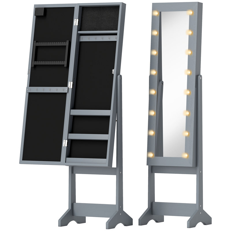 Glass Jewellery Chest with Mirror, Grey