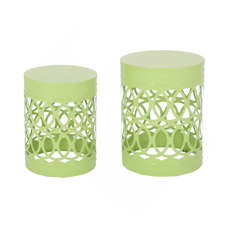 Outdoor Metal S/2 End Table, Green
