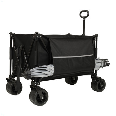 Chariot allongé pliable et pliable, capacité de poids de 480 lb, chariot de jardin pliant robuste avec grandes roues tout-terrain et porte-boissons, poche latérale et freins