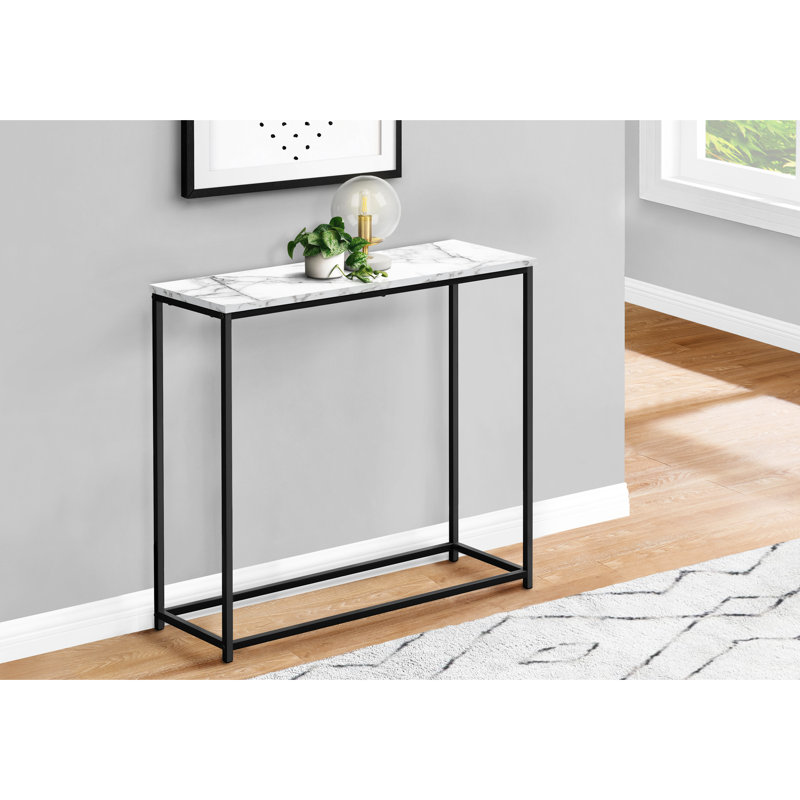 Versatile Console Table With White Marble Look - Black Metal Frame, For Bedroom, Living Room, Entryway Area Modern Laminate Accent Ideal Entryway, Bedroom Decorative