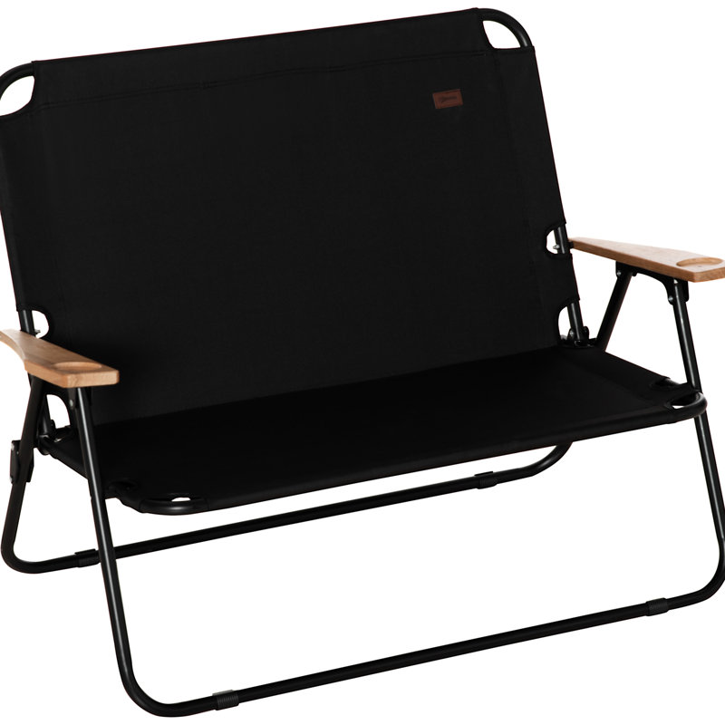 2 Adults Camping - Folding Chair With Wood Armrest & Two Beverage Holders Black, Hip Look For Backpacking, Beach, Sports Sailing Double Cup Cool Style Hiking