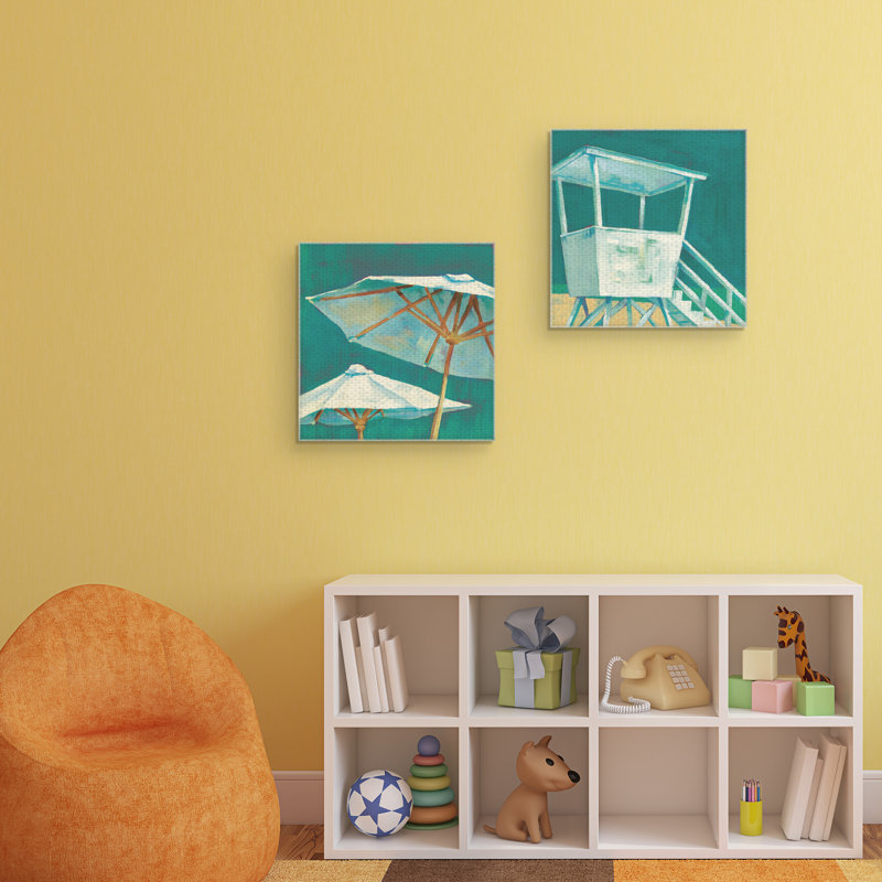 «Beach Umbrella and Beach Tower», ensemble de 2 reproductions de peintures à l'acrylique sur toile tendue