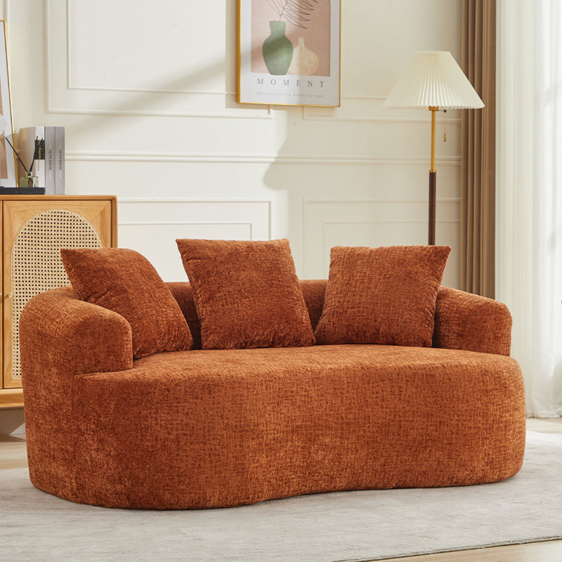 Causeuse courbée, petit canapé en chenille avec 3 coussins, canapé profond pour appartement, salon, aucun assemblage requis