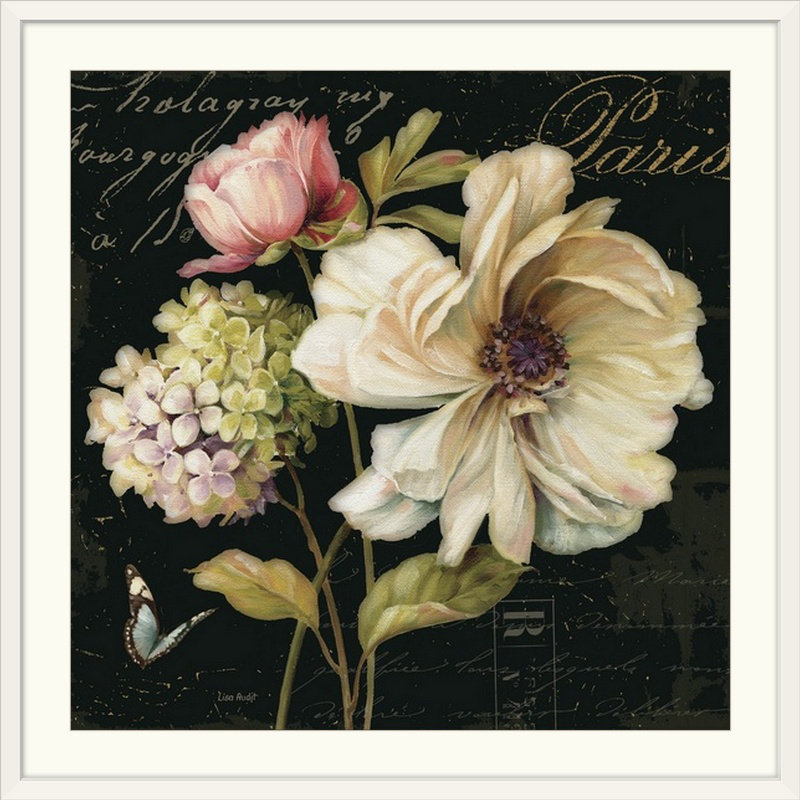 "Marche de fleurs de fleurs sur noir II" par Lisa Audit, impression, H 28 po x l 28 po, Impression encadrée, Blanc