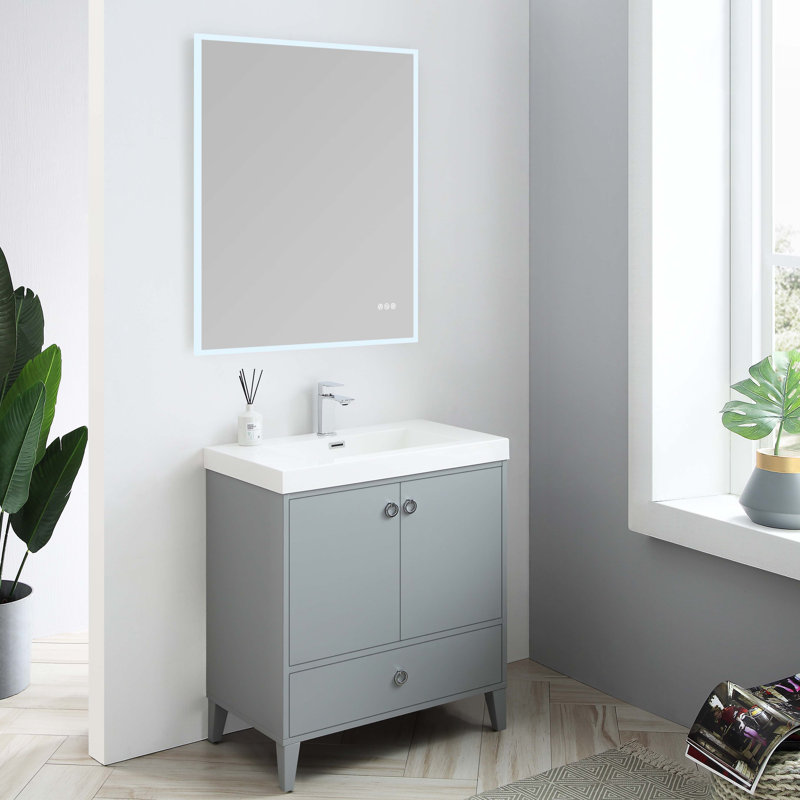 Ensemble de meuble-lavabo pour salle de bain simple 30 po imperméable design ergonomique Jez, Gris métallique