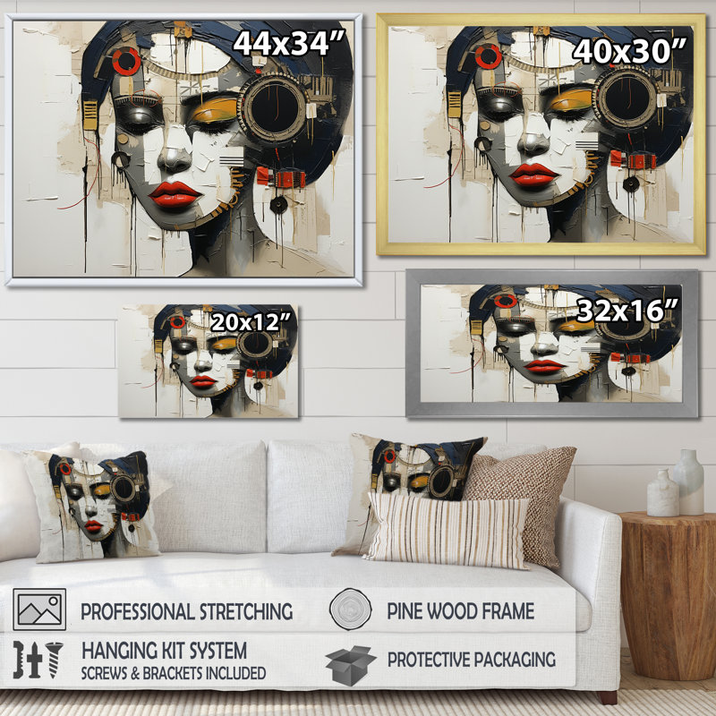 Minimalisme collage, femme africaine I sur toile, Cadre simple noir, H 30 po x l 40 po x P 1,5 po