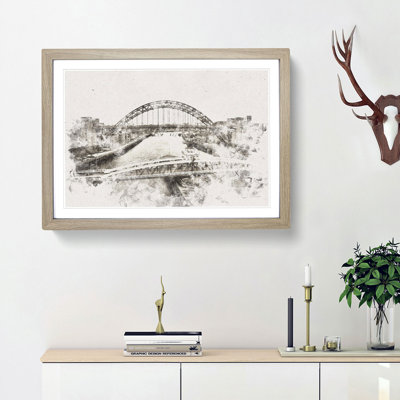 Tyne Bridge Linking Newcastle Watercolour - Framed Print