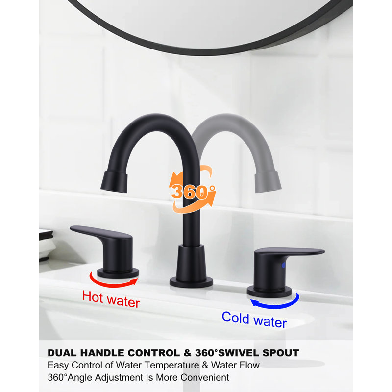 Matte Black Double Handle Widespread Bathroom Faucet