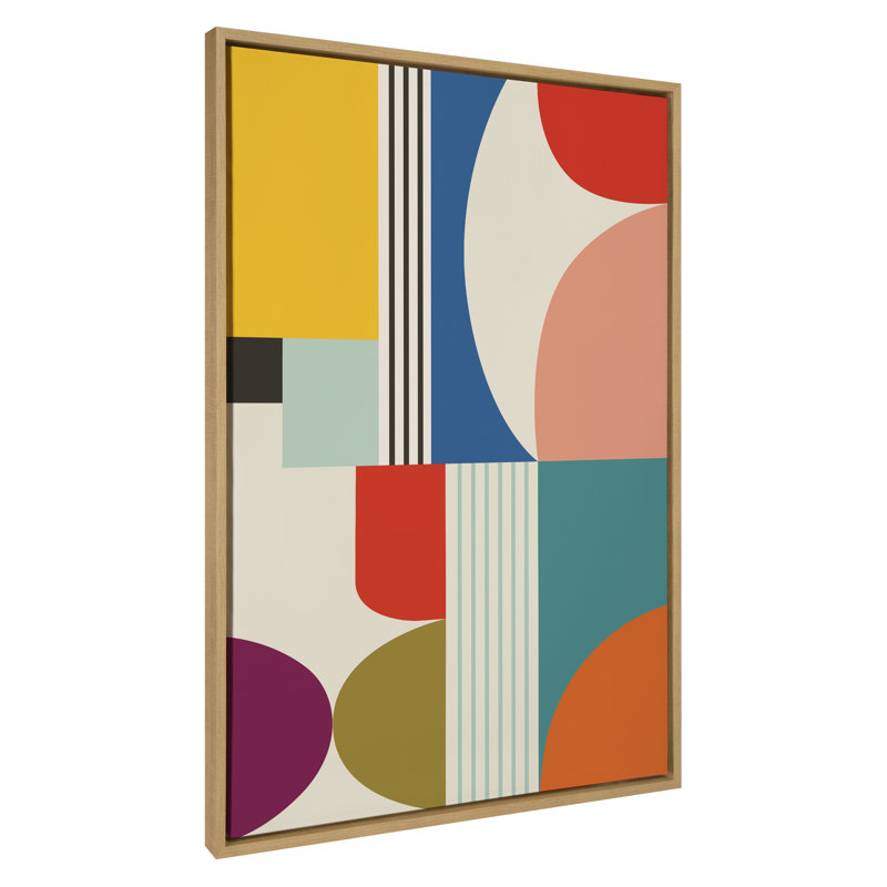 Mid Century Modern Pattern by Rachel Lee 3 Birdies Studio Framed Canvas Wall Art Print, 41.5" H x 31.5" W, Natural
