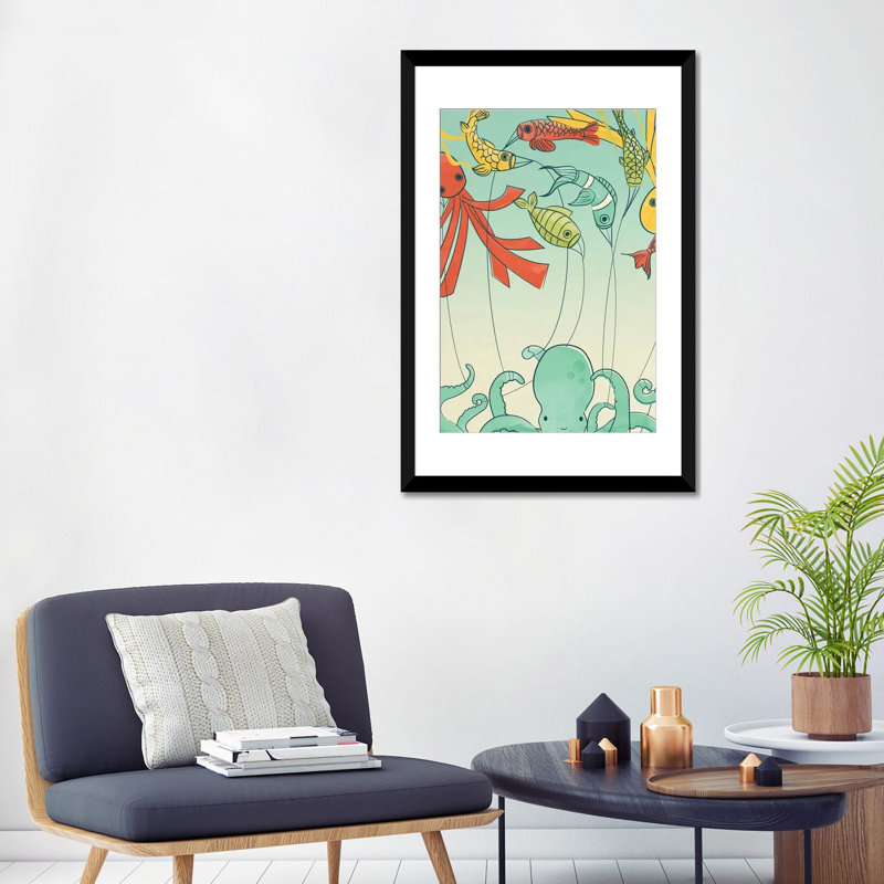 Cerfs-volants - Impression sur toile tendue, H 24 po x l 16 po x P 1 po, Papier beaux-arts encadré noir, Blanc
