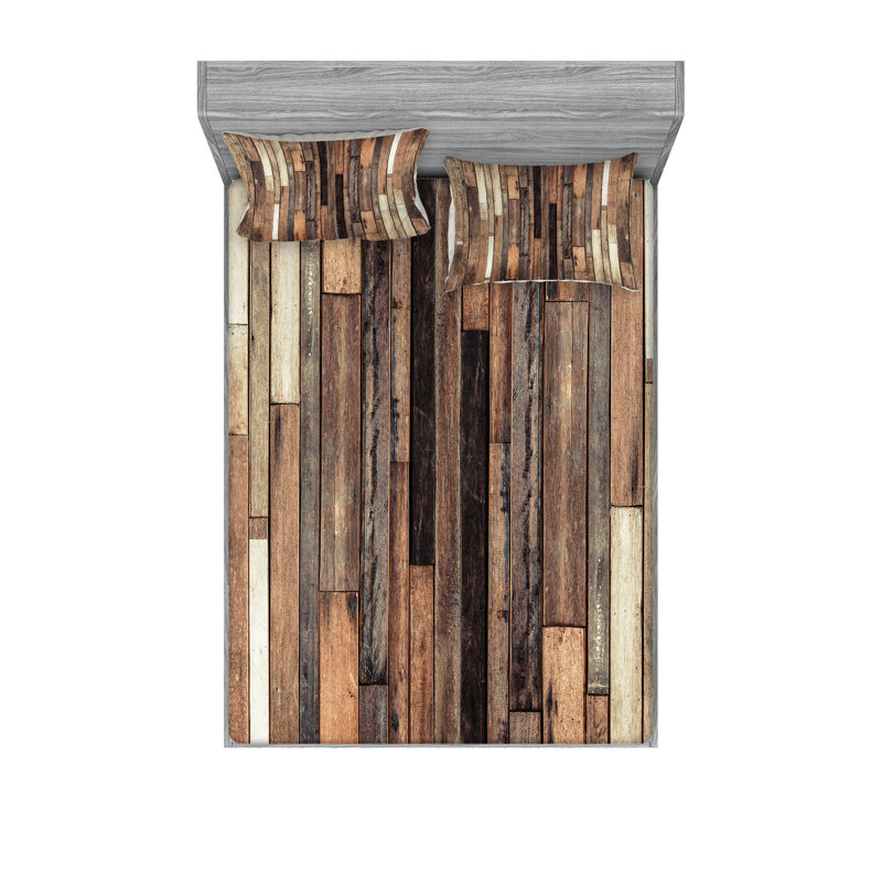 Drap-housse et coussin décoratif en bois Ambesonne, brun, Ensemble de draps pour très grand lit californien