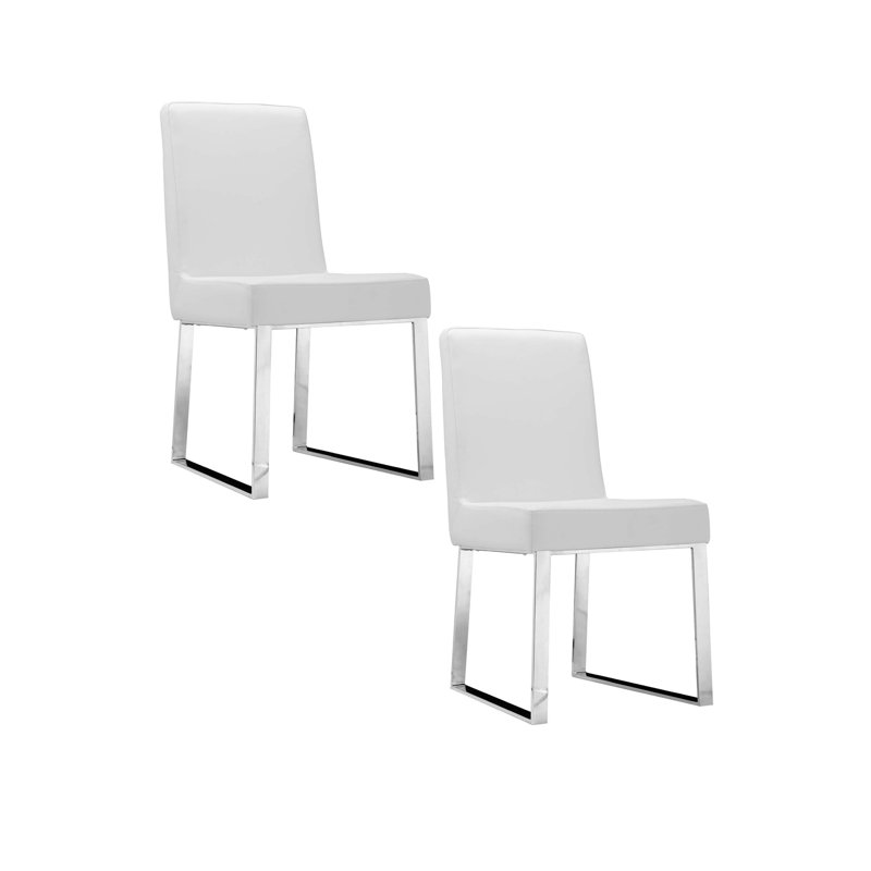 Pangea Home Sienna Halewood Upholstered Faux Leather Side Chairs - Indoor Dining Chairs – Modern Chair - Set of 2 Vegan Chairs for Kitchen, Dining Room, Bedroom or Waiting Rooms- White Dining Chairs