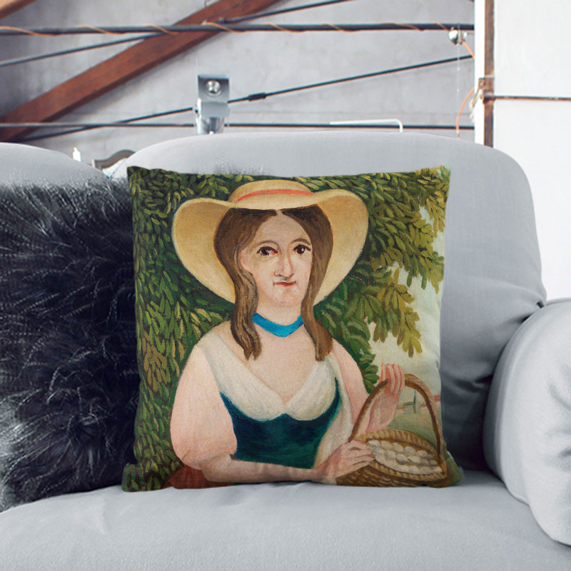 Woman With Basket Of Eggs Square Throw Cushion, 55cm H x 55cm W x 20cm D