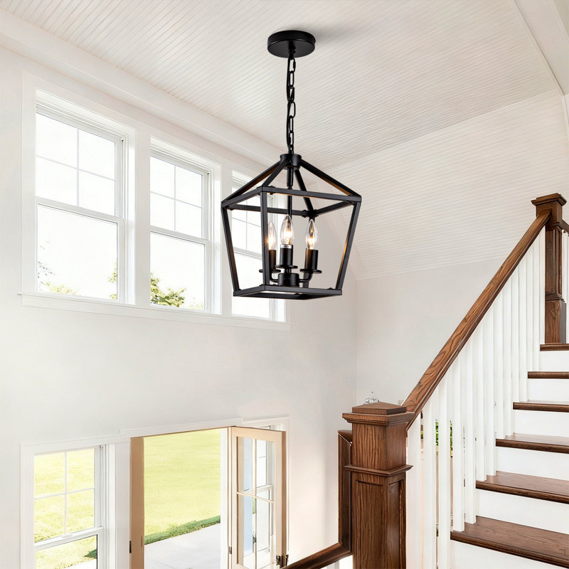 Plafonnier industriel noir à 3 lumières de style campagnard avec cage ouverte rustique et hauteur de suspension réglable, base E12 pour îlot de cuisine
