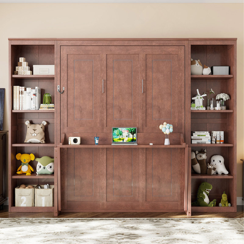 Grand lit escamotable avec bureau et bibliothèque, Dark Brown