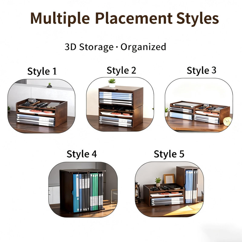 Organisateur de bureau modulaire en bois de pin massif 1 PC - support à 3 niveaux et tablette de bureau avec plateau supérieur