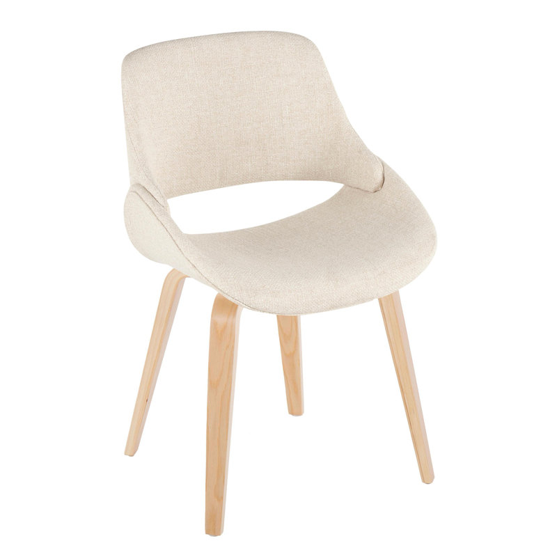 Chaise d'appoint / de salle à manger Mid-Century moderne en bois naturel et tissu crème par - ensemble de 2, Naturel, Crème