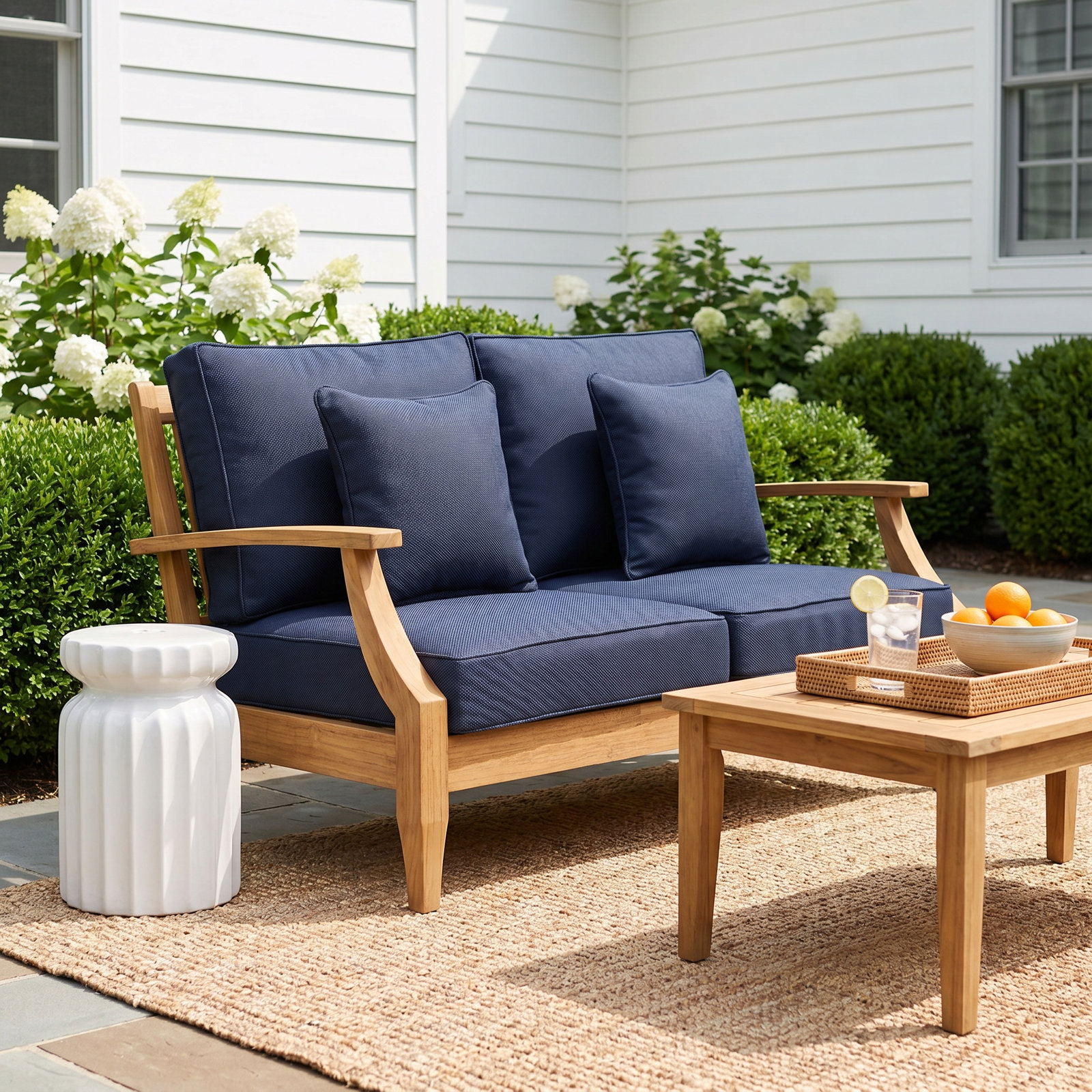 Clairmont Teakwood Patio Loveseat, Navy