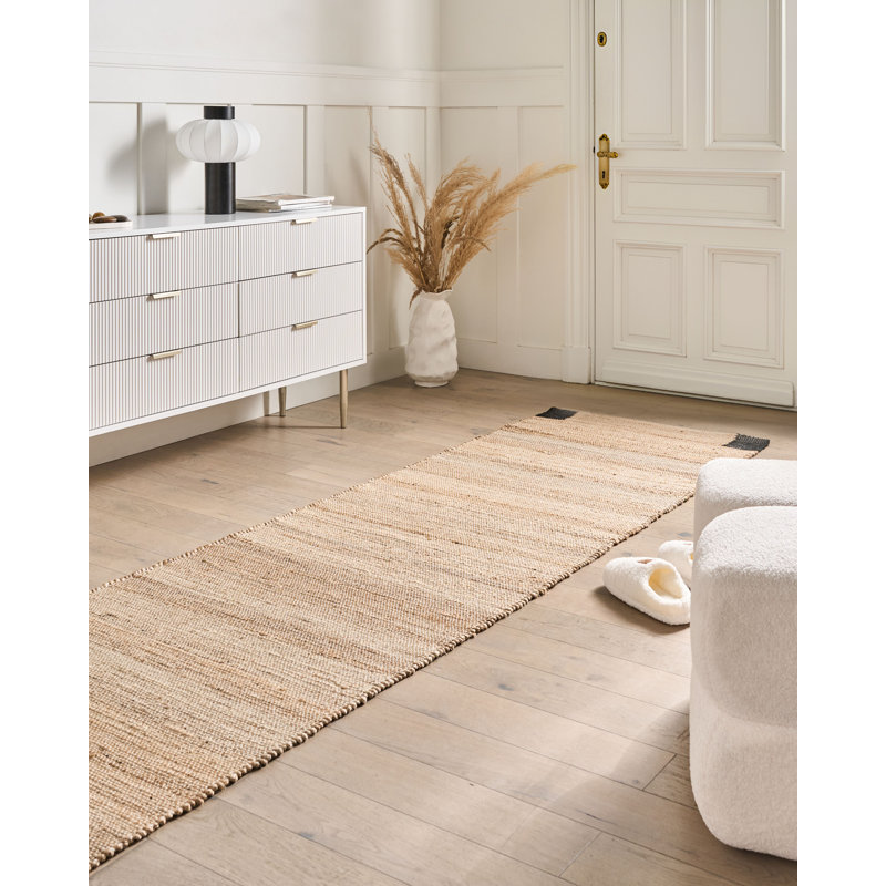 Rug AMRAVATI Light Beige Jute, Beige/Black, Rectangle 80 x 300 cm