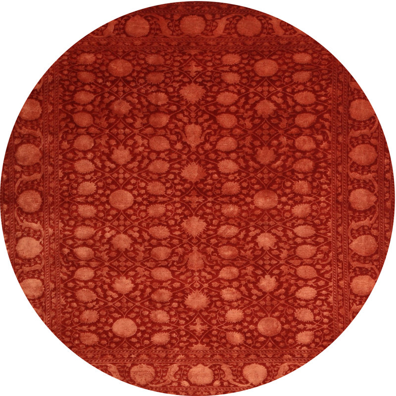 Tapis de zone rouge/brun contemporain, Rond 5 pi