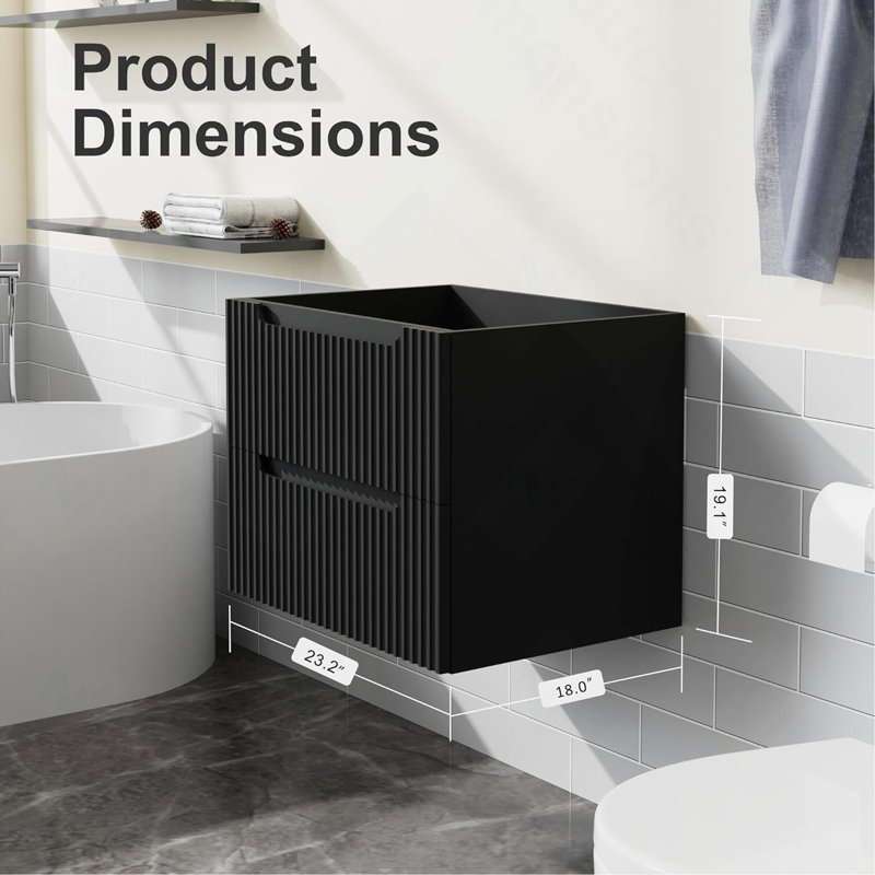 Meuble-lavabo mural 24 po noir, lavabo non inclus