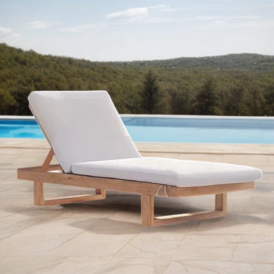 Outdoor Wood Lounge Chair Fast Dry Sponge Mortise Outdoor Teak Solid Wood Single chaise with Cushions