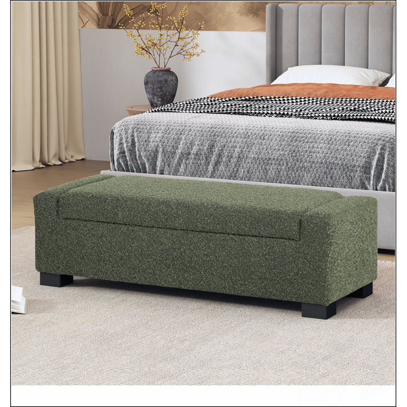 Banc repose-pieds de 50 po en tissu texturé rectangulaire avec couvercle à charnières pour le siège, le repose-pieds et le rangement caché, parfait pour le salon, la chambre à coucher ou le vestibule