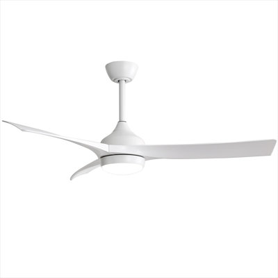 52 Inch Modern White Ceiling Fan With 18W LED Light And Remote Control 3 ABS Blades Noiseless Reversible DC Motor