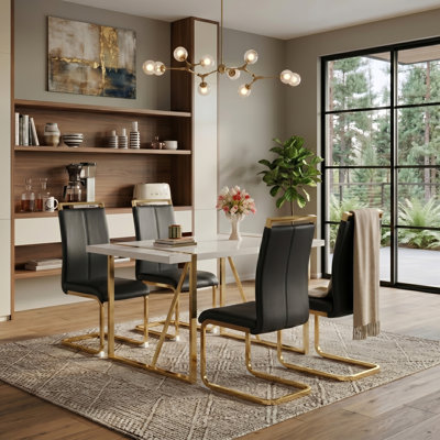 Donnetta 5-Piece Modern Rectangular Engineered Wood Dining Set with Faux Leather Chairs