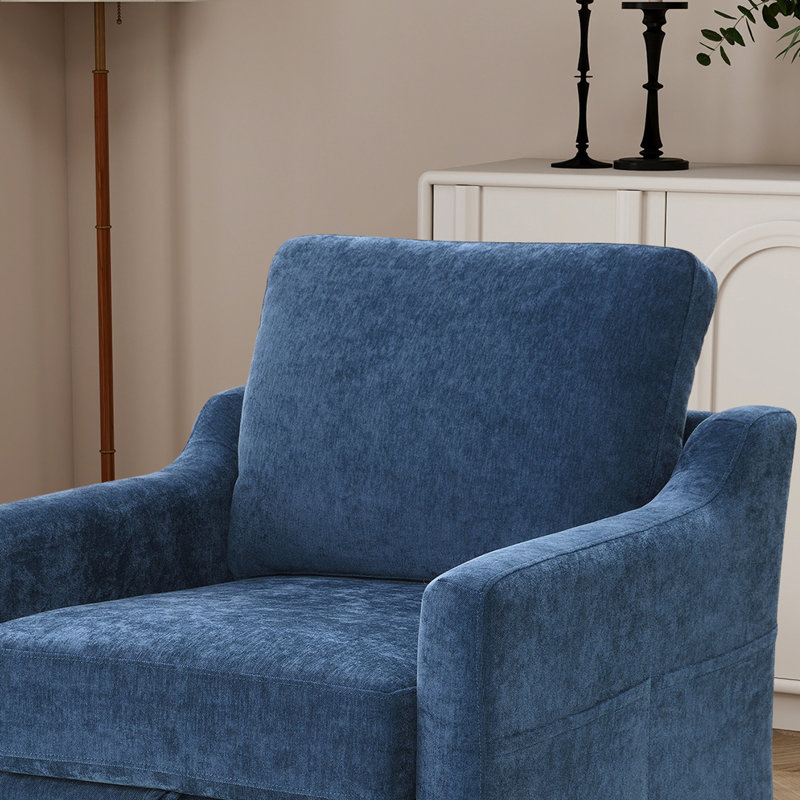 Fauteuil demi-tonneau rembourré avec coussin amovible, Bleu