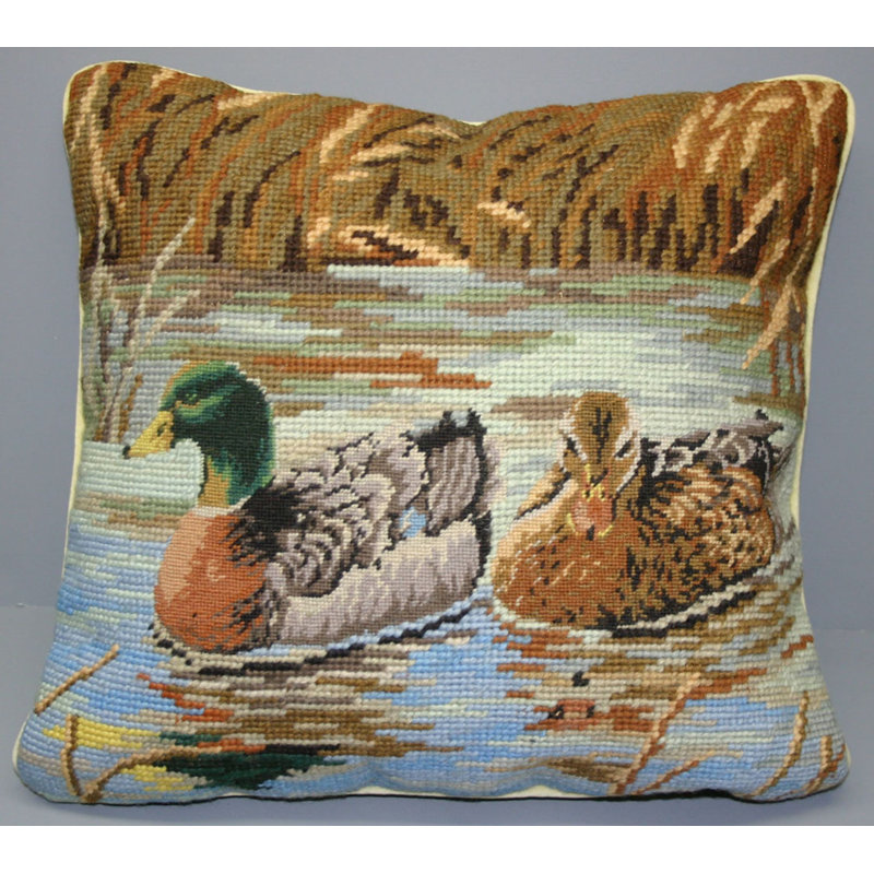 Housse de coussin carrée à tapisserie/insert Insley petit point Mallard