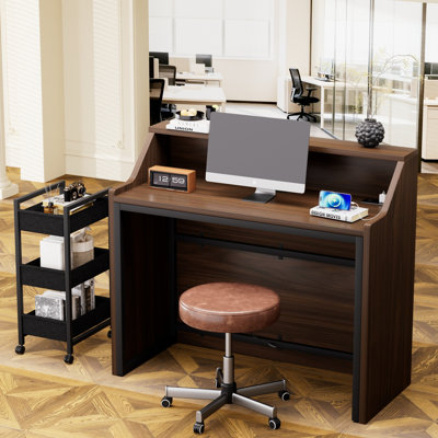 47'' Reception desk with Mini Rolling Cart‌, Front desk, Suitable for lobbies, offices, and beauty salons