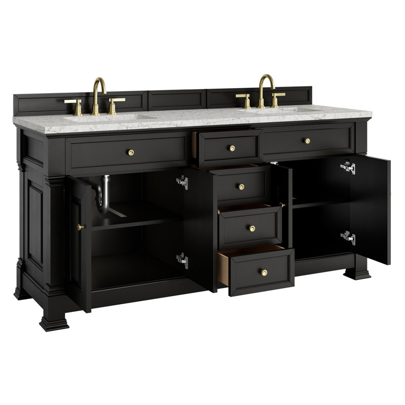 Brookfield 72"W Double Vanity W/ Freepower Wireless Charger, Eternal Jasmine Pearl, Black Onyx