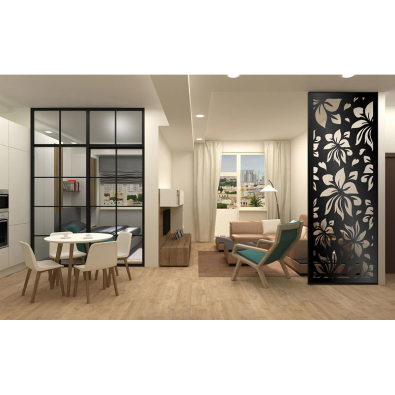 Panneau d'intimité en aluminium découpé au laser Hibiscus, Noir mat, L 24 po x H 36 po