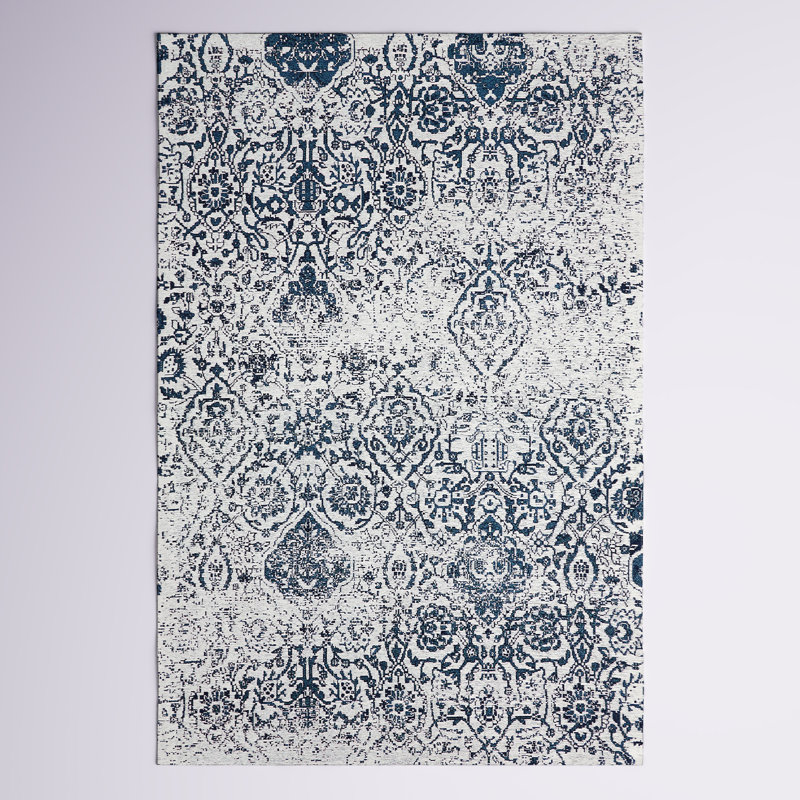 Tapis ivoire / bleu marine à motif abstrait Basham, Rectangle 6 pi x 9 pi