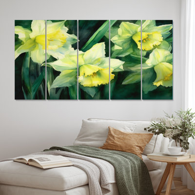 Ensemble de salon art mural jaune et vert avec jonquilles Natures Impression