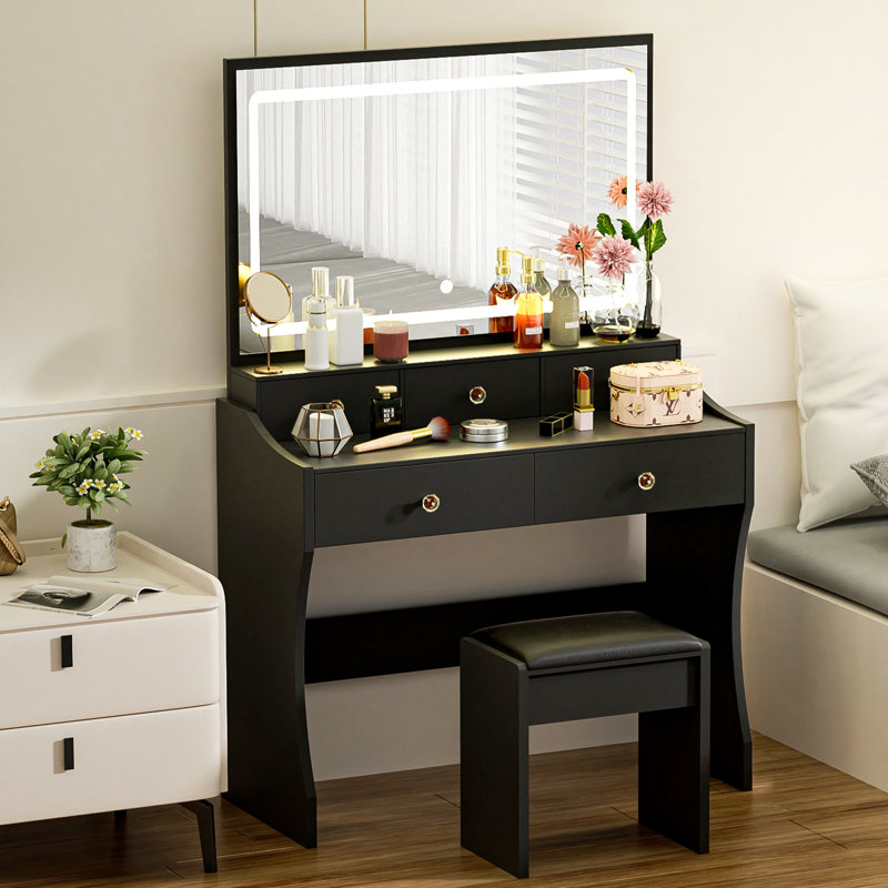 Dressing Table with Mirror, Black