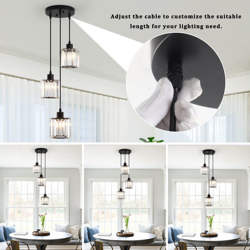 Stacyann 3 - Light Round Crystal Chandelier with Crystal Lampshade, Dining Room Light Fixture Over Table with Adjustable Height