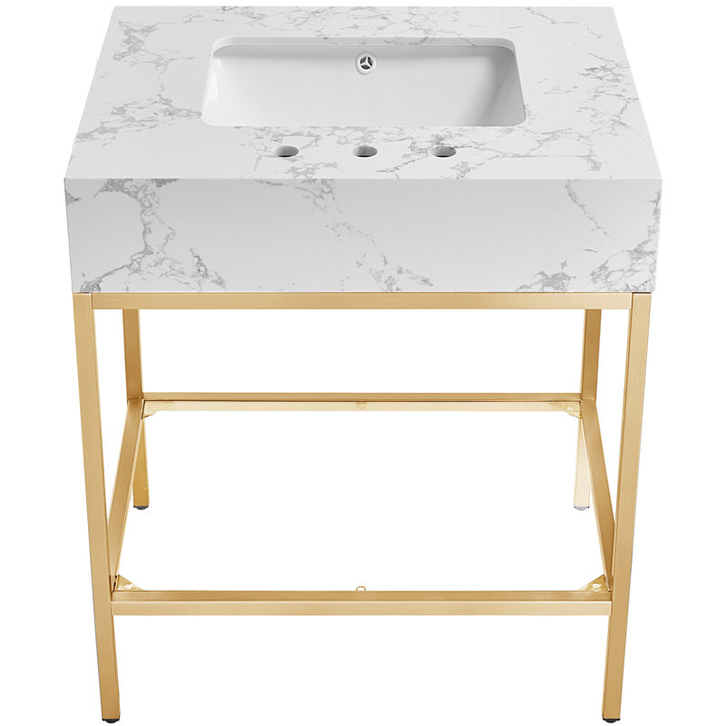 Kirtcho 30" Single Bathroom Vanity, White, Brushed Brass