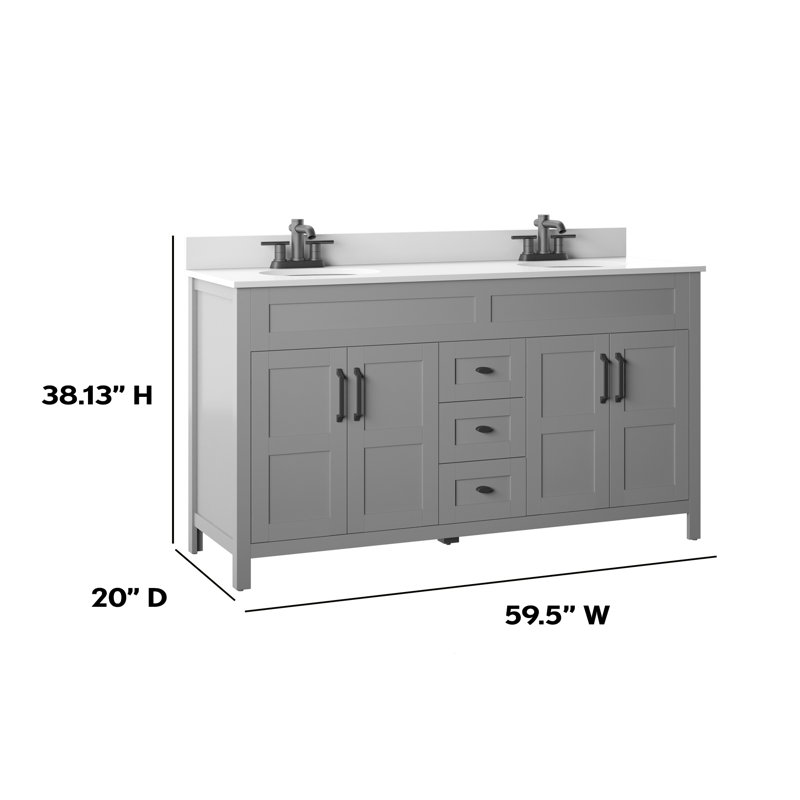 Andjoua 59.5'' Double Bathroom Vanity with Top, Huron Gray