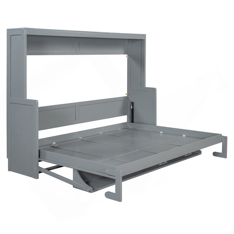 Grand lit escamotable avec bureau à levage hydraulique, gris