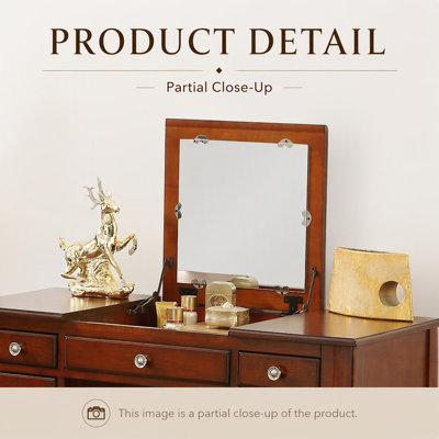 Classic Vanity Set with Stool, Cherry Finish, Flip-Down Mirror, and Spacious Drawers for Elegant Bedroom Storage