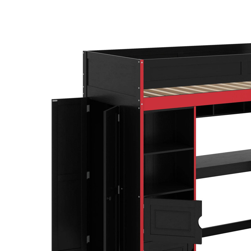 Lit mezzanine pour jouer avec bureau et rangement, lumières DEL, lit simple, Simple