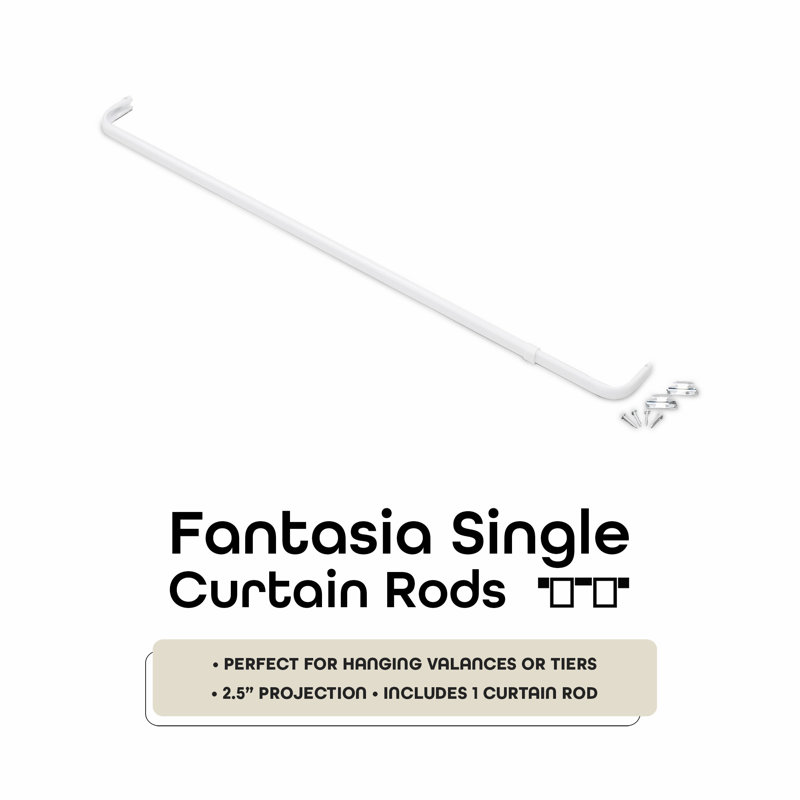 White Adjustable Steel Single Curtain Rod, 18-28 inches