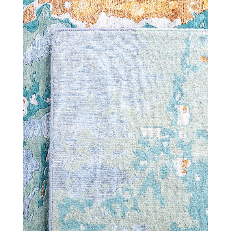 Tapis moderne noué à la main de conception unique - bleu, 8 pi 2 po x 10 pi 1 po Modern