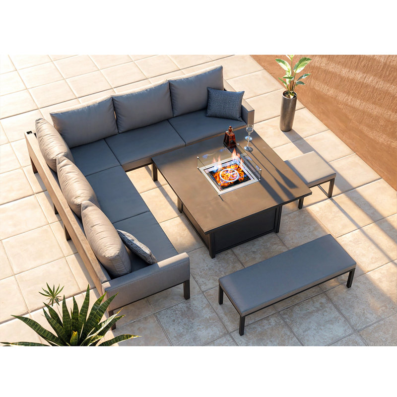 Munisah 8 - Person Patio Dining Set with Rectangular Table , Cushions Included, Gray