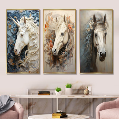 Minimalism Unicorns - Unicorns Canvas Art Print Set Of 4